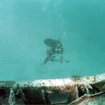 Spearfisherman on a deep Miami wreck