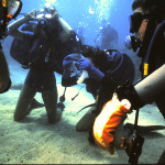 Student divers remove and replace their masks Pennekamp Park circa 1988